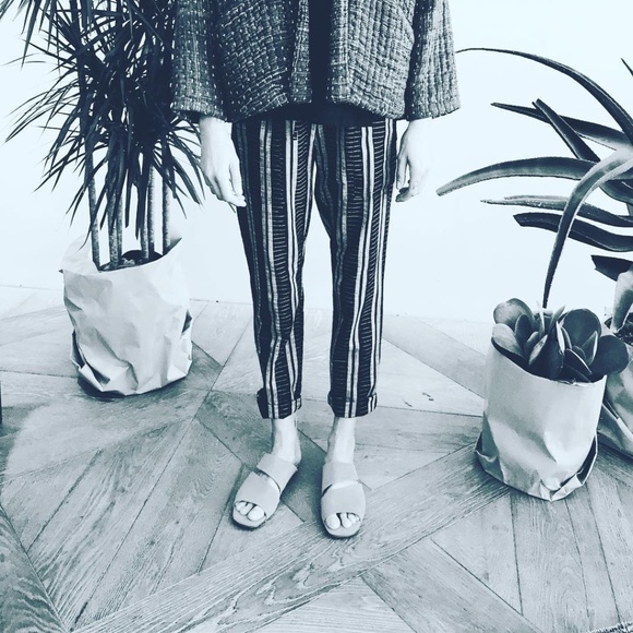 TWO NEW YORK NY The Ikat Pants In Mediterranean Blue & White Stripe Cotton O/S - Picture 2 of 16